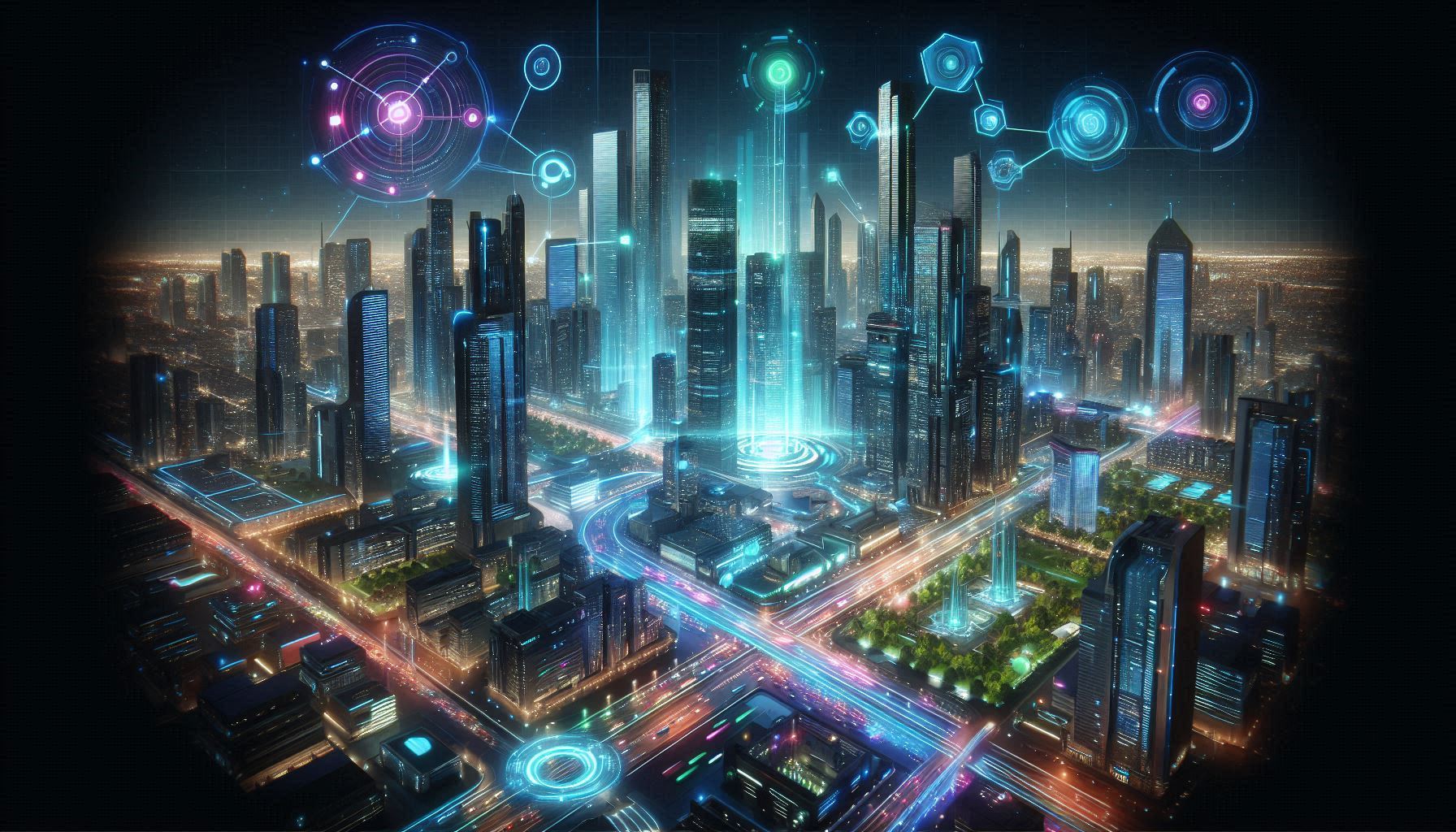 Futuristic city representing AI solutions